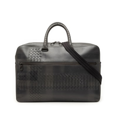 ボッテガヴェネタ イントレチャート ビジネスバッグ ブリーフケース ショルダーバッグ 2WAY グレー レザー メンズ BOTTEGAVENETA 【中古】