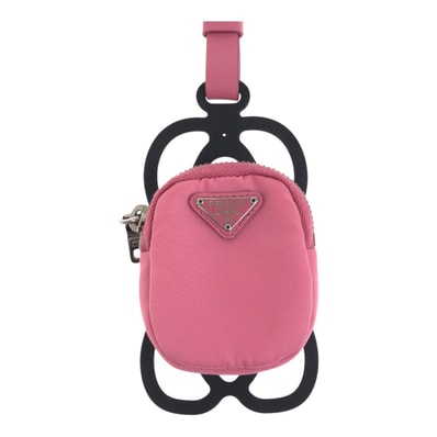 美品 PRADA プラダ テスート 三角ロゴプレート ピンク シルバー 金具 ナイロン ゴム/ コインケース スマホケース iPhoneケース スマートフォンホルダー 603055 【中古】