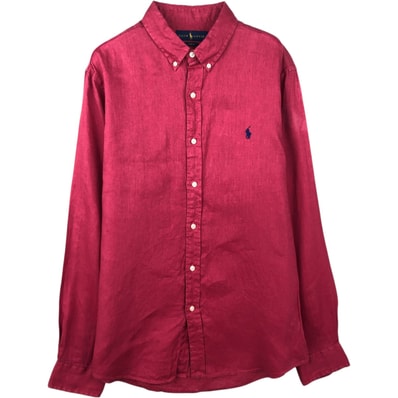 古着 ラルフローレン Ralph Lauren SLIM FIT スリムフィット 長袖 リネン ボタンダウンシャツ メンズL相当/eaa637840