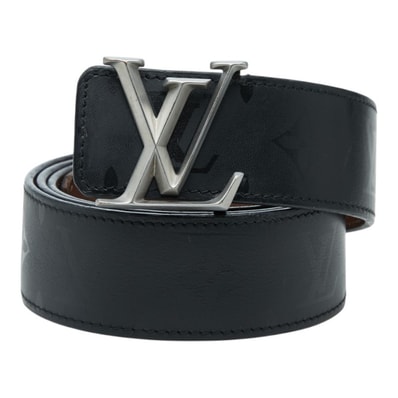 ルイ ヴィトン サンチュール LVイニシャル ピラミッド ベルト サイズ:100/40 M9346 ブラック レザー メンズ LOUIS VUITTON 【中古】