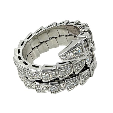 BVLGARI ブルガリ 指輪 セルペンティ ヴァイパー ジュエリー アクセサリー リング フルパヴェ Au750 18金WG Mサイズ K18ホワイトゴールド ダイヤモンド 約10号 シルバー レディース 約11.4g 美品【中古品】