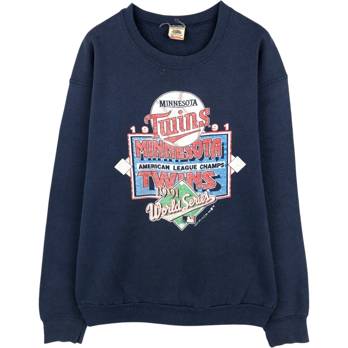古着 90年代 フルーツオブザルーム FRUIT OF THE LOOM MLB MINNESOTA TWINS ミネソタツインズ プリントスウェットシャツ トレーナー USA製 メンズXL相当 ヴィンテージ/eaa680613
