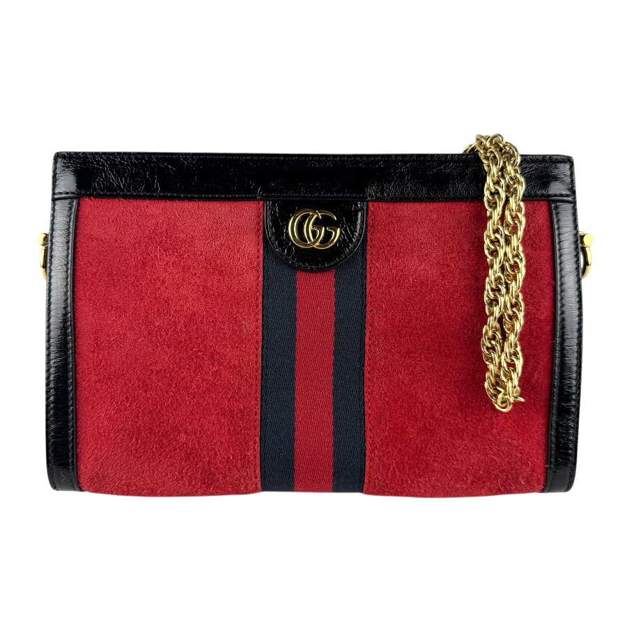 グッチ GUCCI ショルダーバッグ オフィディア スエード/パテントレザー レッド/ブラック ゴールド レディース 503877【中古】 z8252
