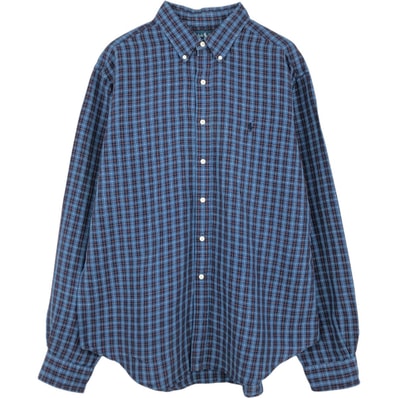 古着 ラルフローレン Ralph Lauren CLASSIC FIT クラシックフィット チェック柄 長袖 リネン ボタンダウンシャツ メンズXL相当/eaa676661