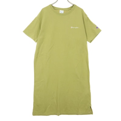 Champion チャンピオン コットン ワンポイントロゴ 半袖 クルーネック 膝丈ワンピース L ライトカーキ