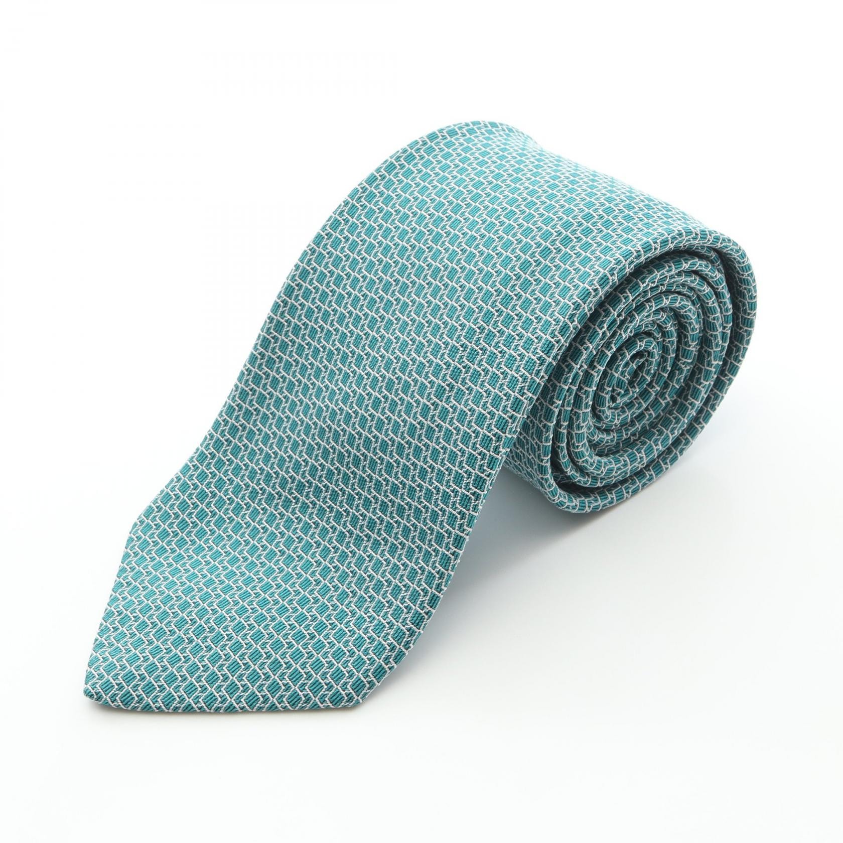 エルメス HERMES 総柄 ネクタイ 衣料品 シルク シルク メンズ グリーン系 【中古】