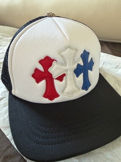 Chrome Hearts 3 Cross Patches Trucker Cap "Black/White/Red/Blue"