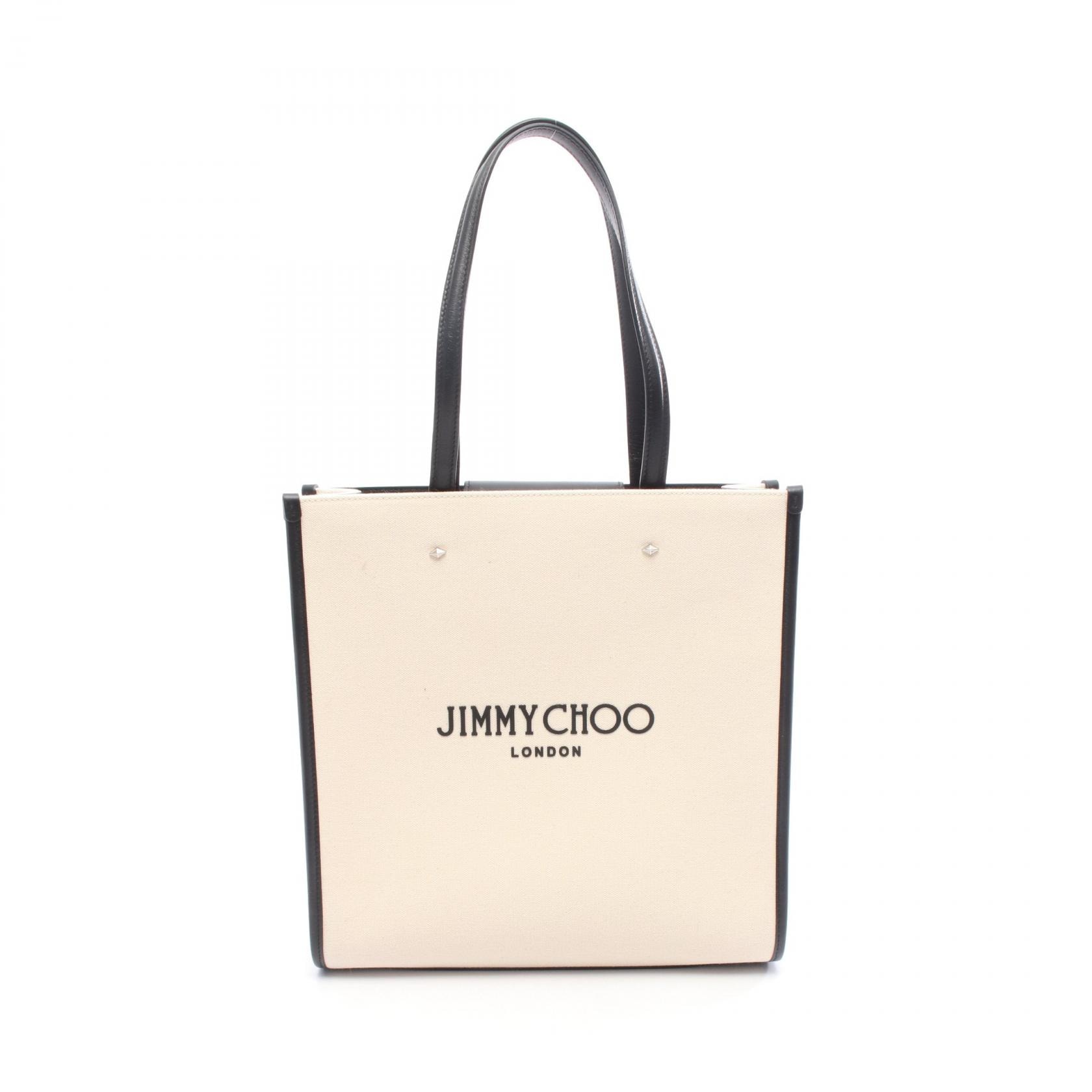 ジミーチュウ JIMMY CHOO N/S TOTE M トートバッグ バッグ キャンバス レザー レディース アイボリー系 / ブラック系 【中古】