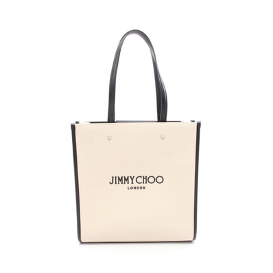 ジミーチュウ JIMMY CHOO N/S TOTE M トートバッグ バッグ キャンバス レザー レディース アイボリー系 / ブラック系 【中古】