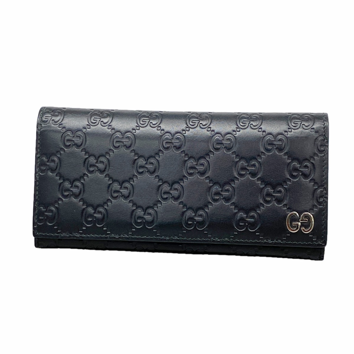 【6hc2314-k】グッチ 長財布 グッチシマ 481727 レザー ブラック ゴールド金具【中古】レディース