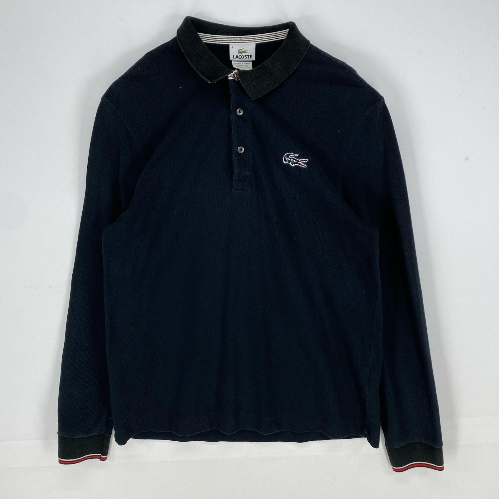 古着 ラコステ LACOSTE 鹿の子 長袖シャツ ワンポイント ロゴワッペン ポロシャツ ロングスリーブ L ブラック系 メンズ