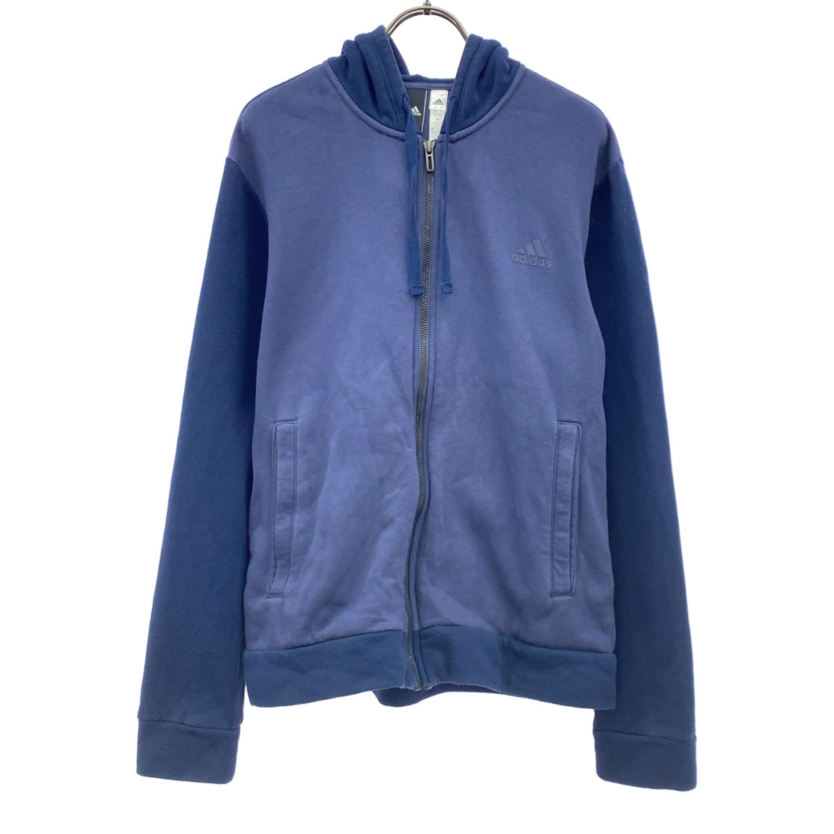 adidas アディダス ロゴプリント スウェット ジップパーカー L ネイビー 裏フリース