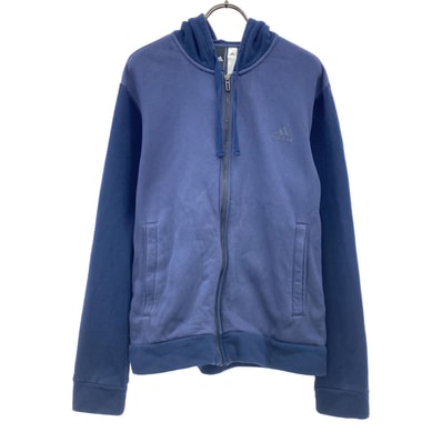 adidas アディダス ロゴプリント スウェット ジップパーカー L ネイビー 裏フリース
