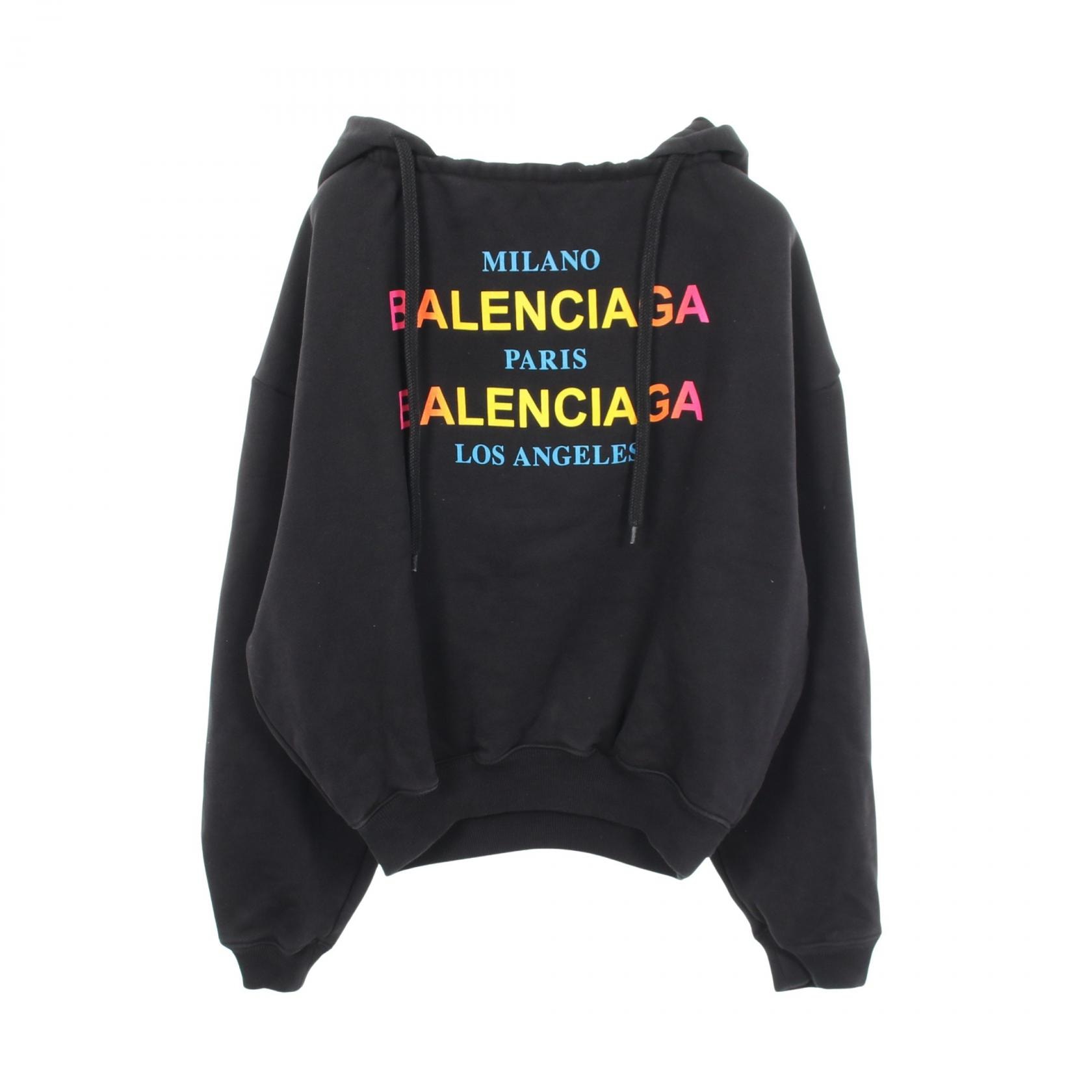バレンシアガ BALENCIAGA レインボーロゴ パーカー 衣料品 トップス コットン レディース ブラック系 【中古】