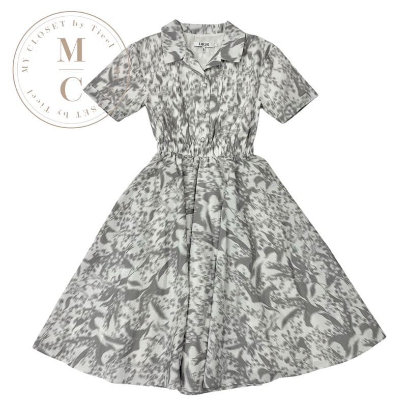 クリスチャンディオール CHRISTIAN DIOR ワンピース ホワイト グレー キッズ 半袖 ロゴ フレアドレス