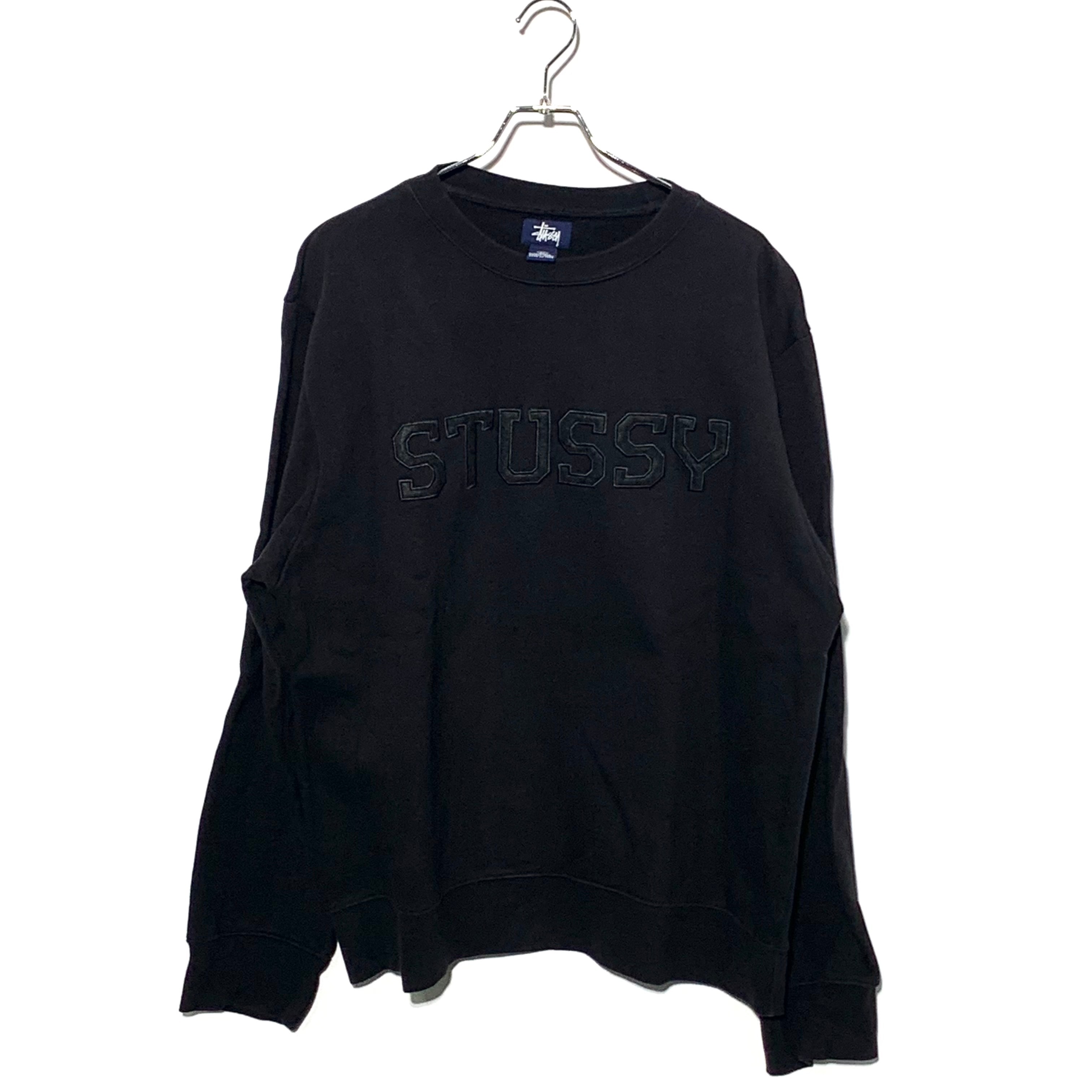 STUSSY OLD flocky print logo Crew Black