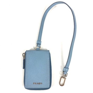 プラダ PRADA ロゴ ストラップ付き ラウンドファスナー 鍵 6P キーケース レザー ブルー