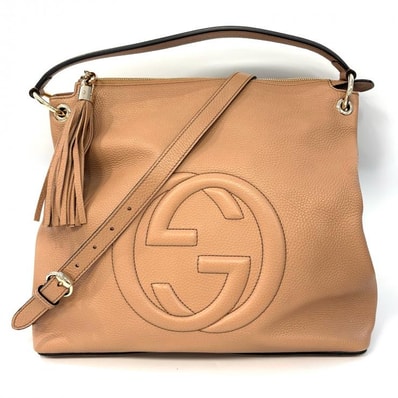 GUCCI ソーホー 2wayショルダー レザー ベージュ インターロッキングG 536194 ショルダーバッグ 鑑定済み 正規品 グッチ