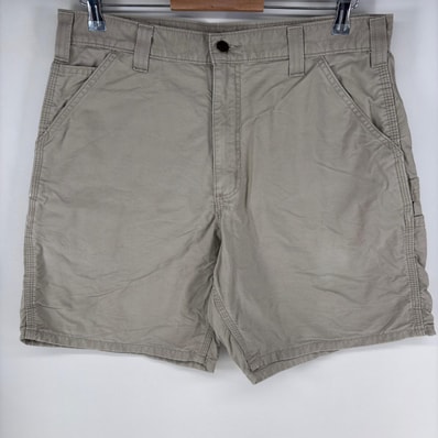 古着 カーハート Carhartt ダック パンツ ワーク ショート ハーフ ジッパーフライ ペインター ワンポイントロゴ w34 グレー系 メンズ