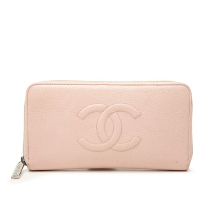 シャネル ココマーク ラウンドファスナー 長財布 ピンク キャビアスキン レディース CHANEL 【中古】
