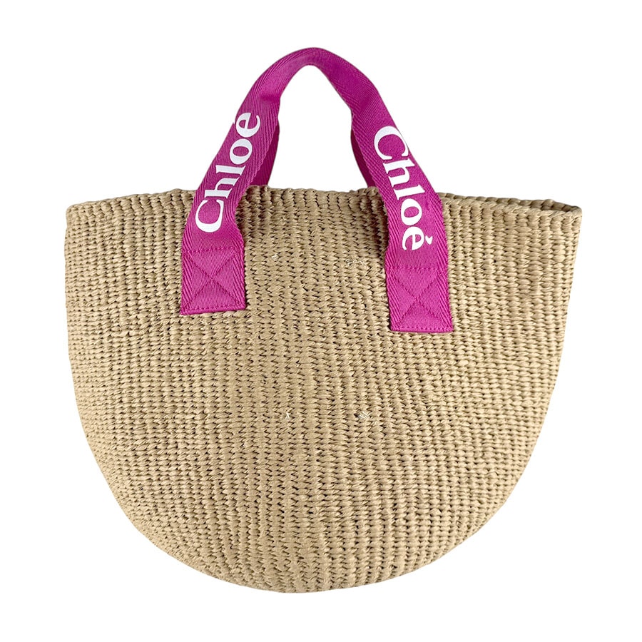 クロエ Chloe ハンドバッグ クロエキッズ Chloe x Mifuko/ペーパーファイバー ベージュ/ピンク レディース【中古】 z8163