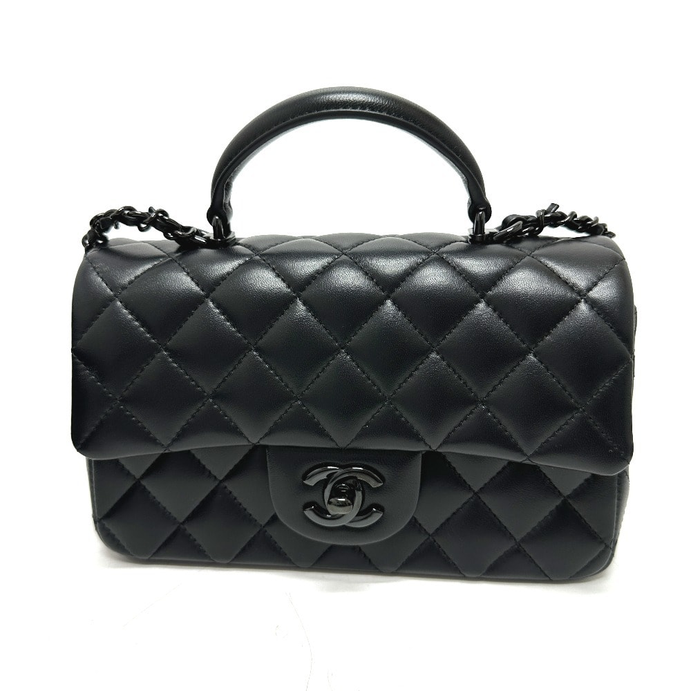 シャネル CHANEL トップハンドル  ソーブラック マトラッセ 20 マトラッセ20 キルティング CC ココマーク ミニフラップ 2WAYバッグ ショルダーバッグ ハンドバッグ ラムスキン ブラック 未使用