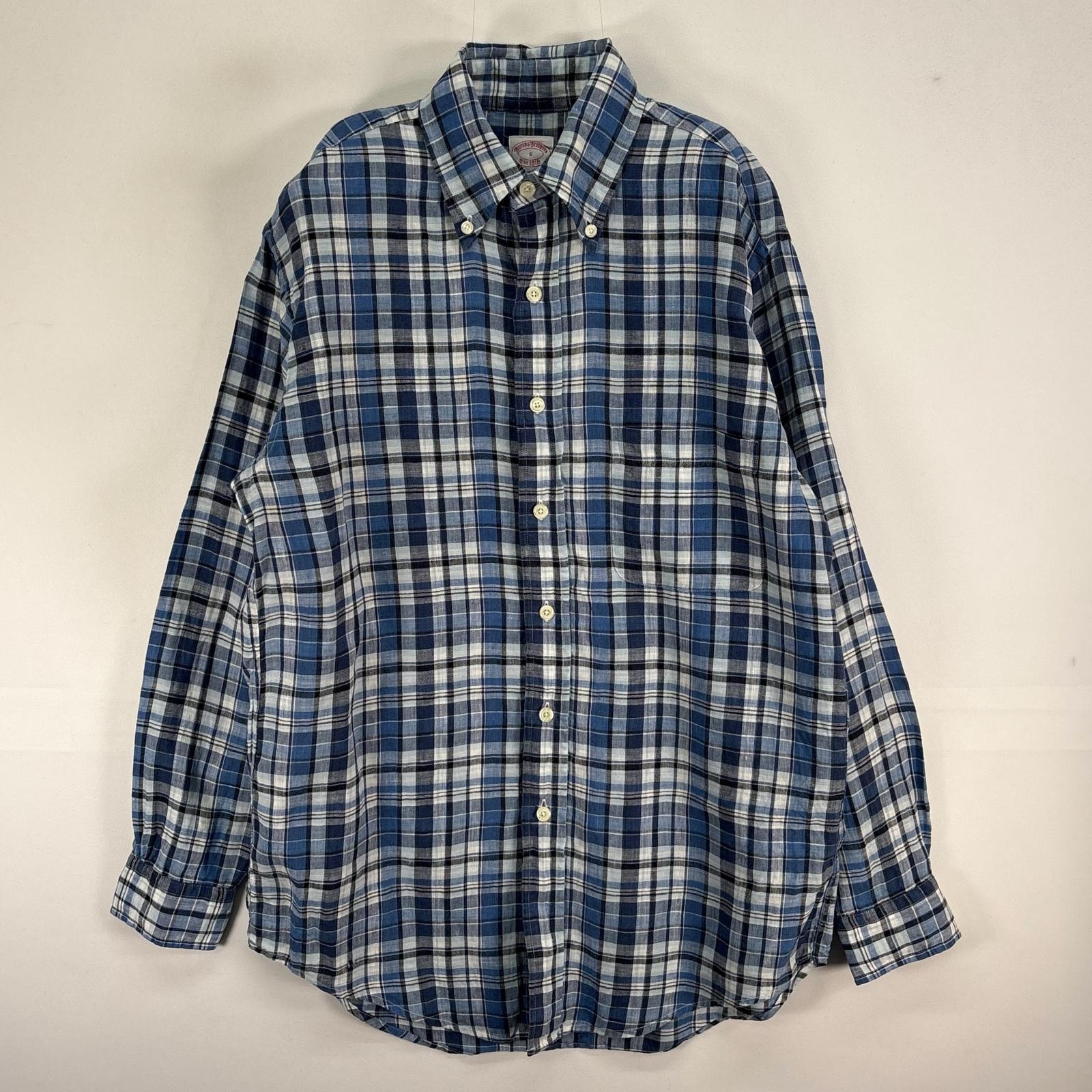 古着 ブルックスブラザーズ Brooks Brothers 長袖シャツ リネン チェック 胸ポケ S ブルー系 マルチカラー メンズ