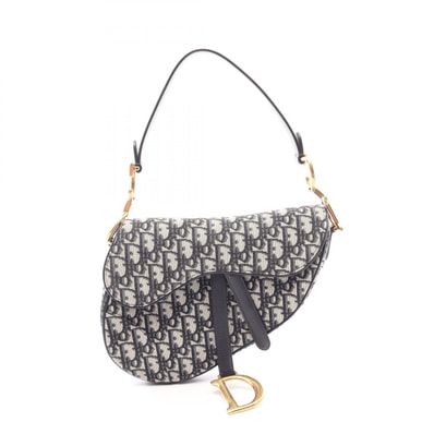 ディオール Dior サドルバッグ オブリークジャカード ハンドバッグ バッグ キャンバス レザー レディース ベージュ系 / ネイビー系 【中古】