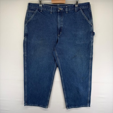古着 カーハート Carhartt デニム パンツ ハンマーループ スパナポケット ワンポイントロゴ ジッパーフライ w44 L28 ブルー系 メンズ