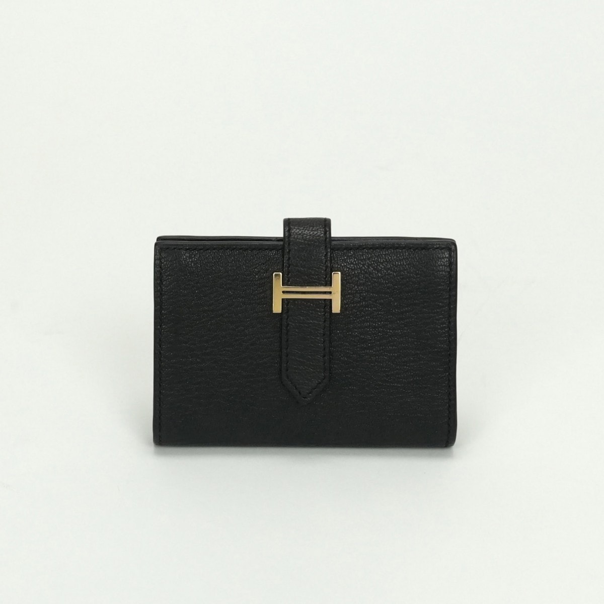 エルメス HERMES ベアンミニ ベアン ミニ 小銭入れ付き カードケース カード入れ パスケース シェーブル シェブルミゾル ノワール Noir ブラック Black 黒 ゴールド金具 コンパクト財布 ミニ財布