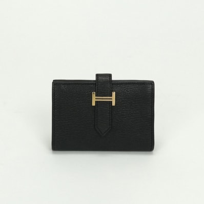 エルメス HERMES ベアンミニ ベアン ミニ 小銭入れ付き カードケース カード入れ パスケース シェーブル シェブルミゾル ノワール Noir ブラック Black 黒 ゴールド金具 コンパクト財布 ミニ財布