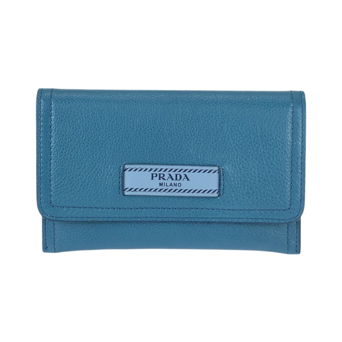 美品 PRADA プラダ ブルー ゴールド金具 レザー カードケース パスケース 名刺入れ 600048 【中古】