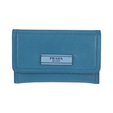 美品 PRADA プラダ ブルー ゴールド金具 レザー カードケース パスケース 名刺入れ 600048 【中古】