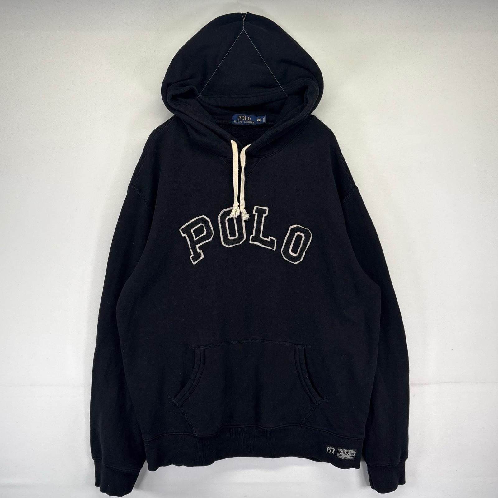 古着 ポロ・ラルフローレン POLO RALPH LAUREN パーカー トレーナー ロゴ刺繍 フード 2XL  ブラック系 メンズ