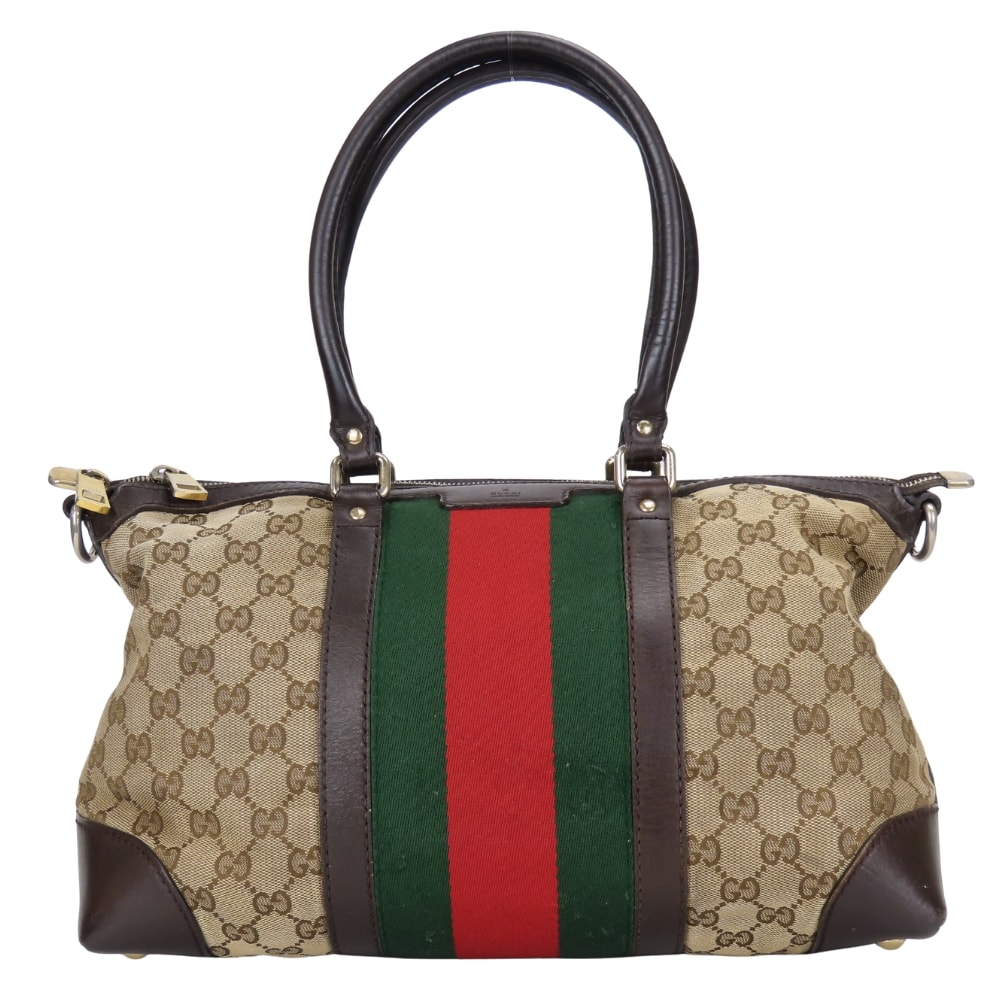【中古】 グッチ ハンドバッグ シェリーライン 257341 GGキャンバス レザー ベージュ ダークブラウン レディース 女性 GUCCI