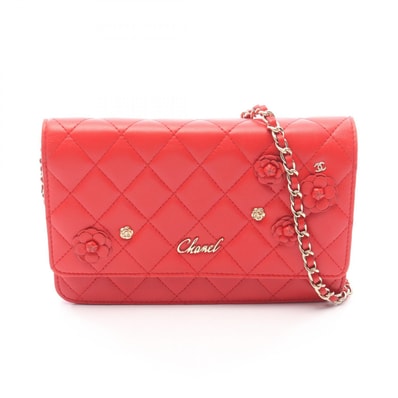シャネル CHANEL マトラッセ カメリア ショルダーバッグ バッグ ラムスキン(羊革) レディース レッド系 【中古】