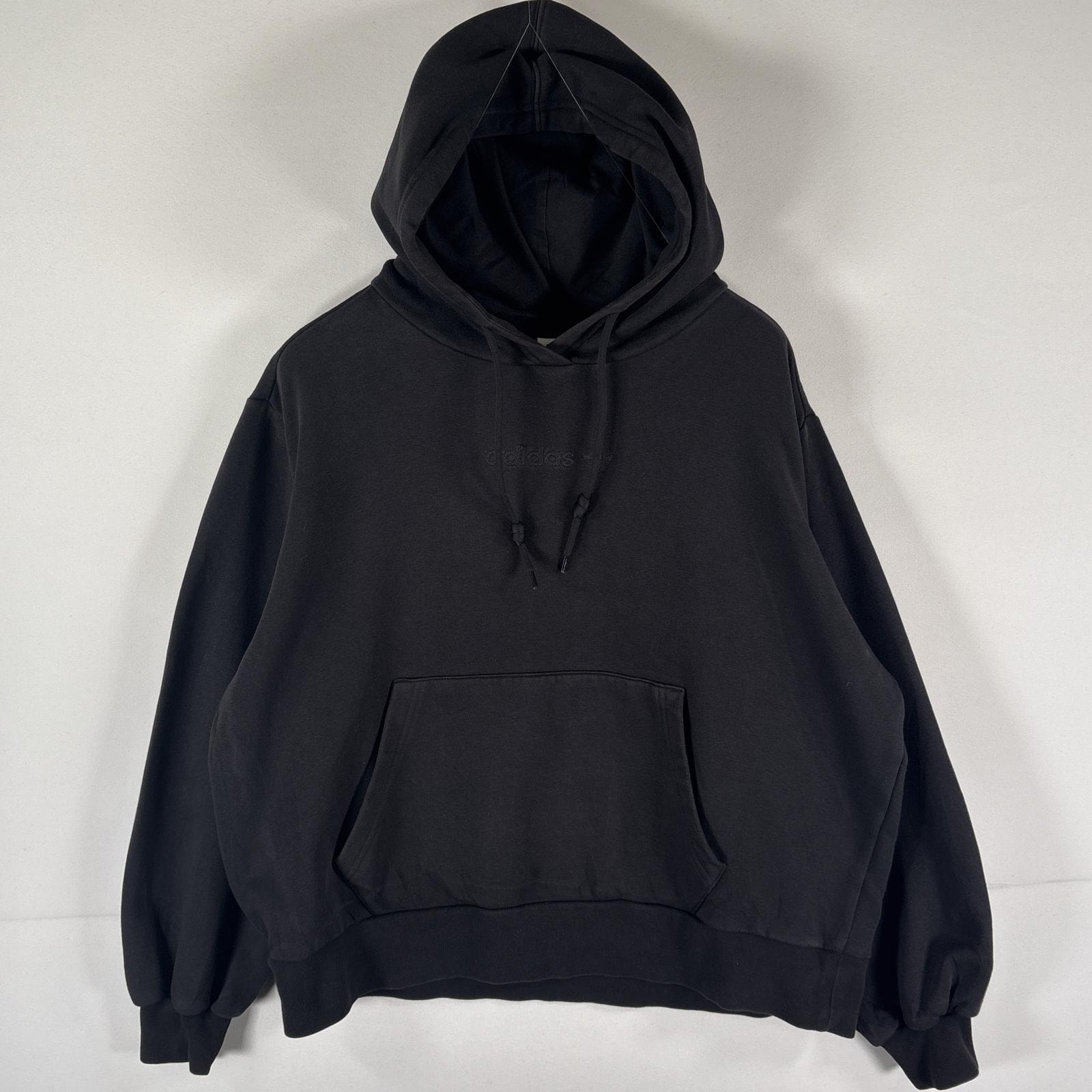 古着 アディダス adidas パーカー プルオーバー フーディ スウェット トレフォイルロゴ 刺繍ロゴ OT ブラック メンズ
