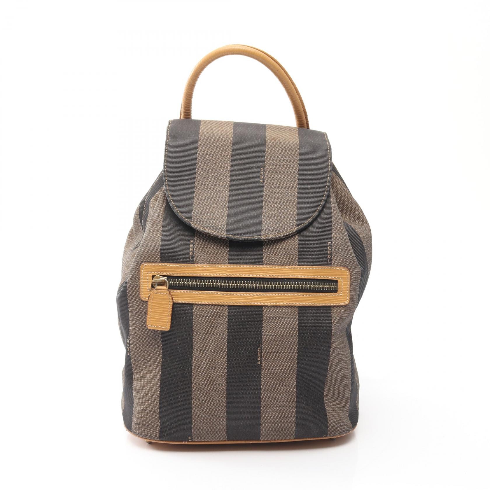 フェンディ FENDI ペカン リュックサック バックパック バッグ キャンバス レザー レディース ベージュ系 / ブラック系 / ブラウン系 【中古】
