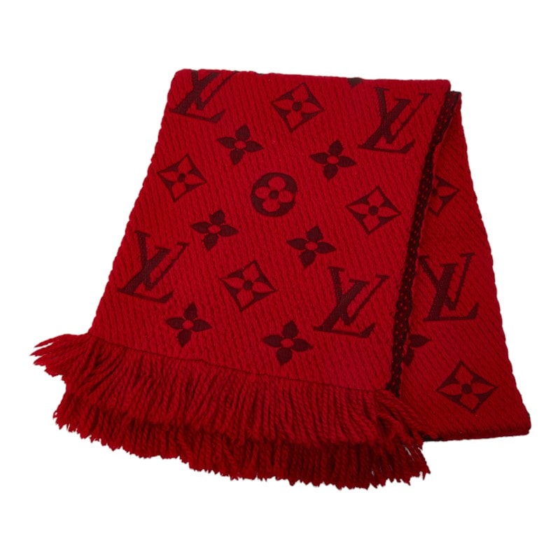 ルイ ヴィトン エシャルプ ロゴマニア マフラー M72432 レッド ウール シルク レディース LOUIS VUITTON 中古