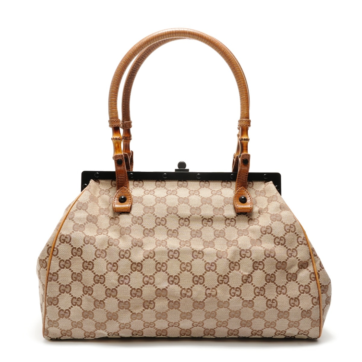 グッチ GUCCI GGキャンバス バンブーハンドル がま口 ハンドバッグ【中古】