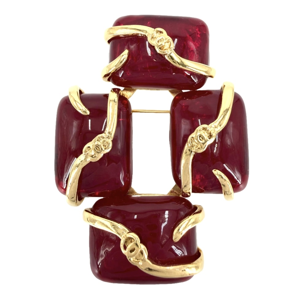 CHANEL シャネル ブローチ ココマーク グリポア アクセサリー GP  カラーストーン   94P ゴールド レッド 赤 レディース 約62.9g 1994年【中古品】