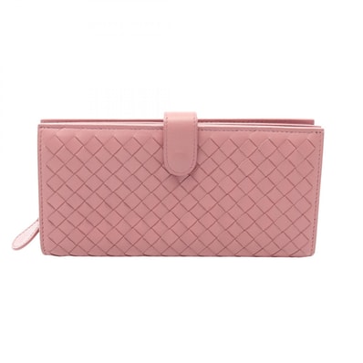 ボッテガヴェネタ BOTTEGA VENETA イントレチャート 二つ折り長財布 財布 レザー レディース ピンク系 【中古】