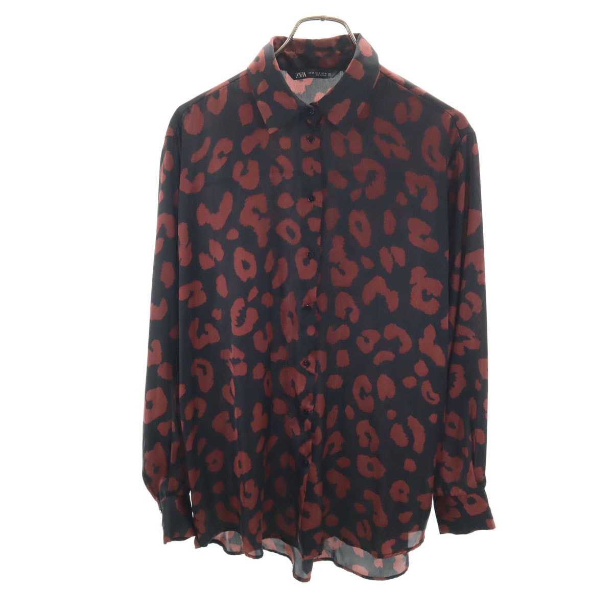 ZARA ザラ レオパード柄 長袖 シャツ M ブラック ヒョウ柄