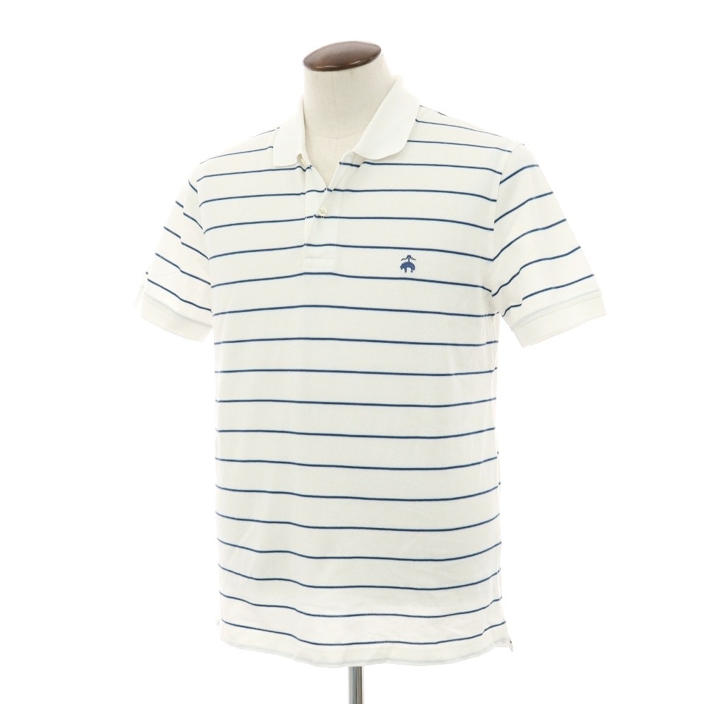 【中古】ブルックスブラザーズ Brooks Brothers 鹿の子 スーピマコットン ボーダー 半袖ポロシャツ ホワイトxライトネイビー【サイズL】【メンズ】