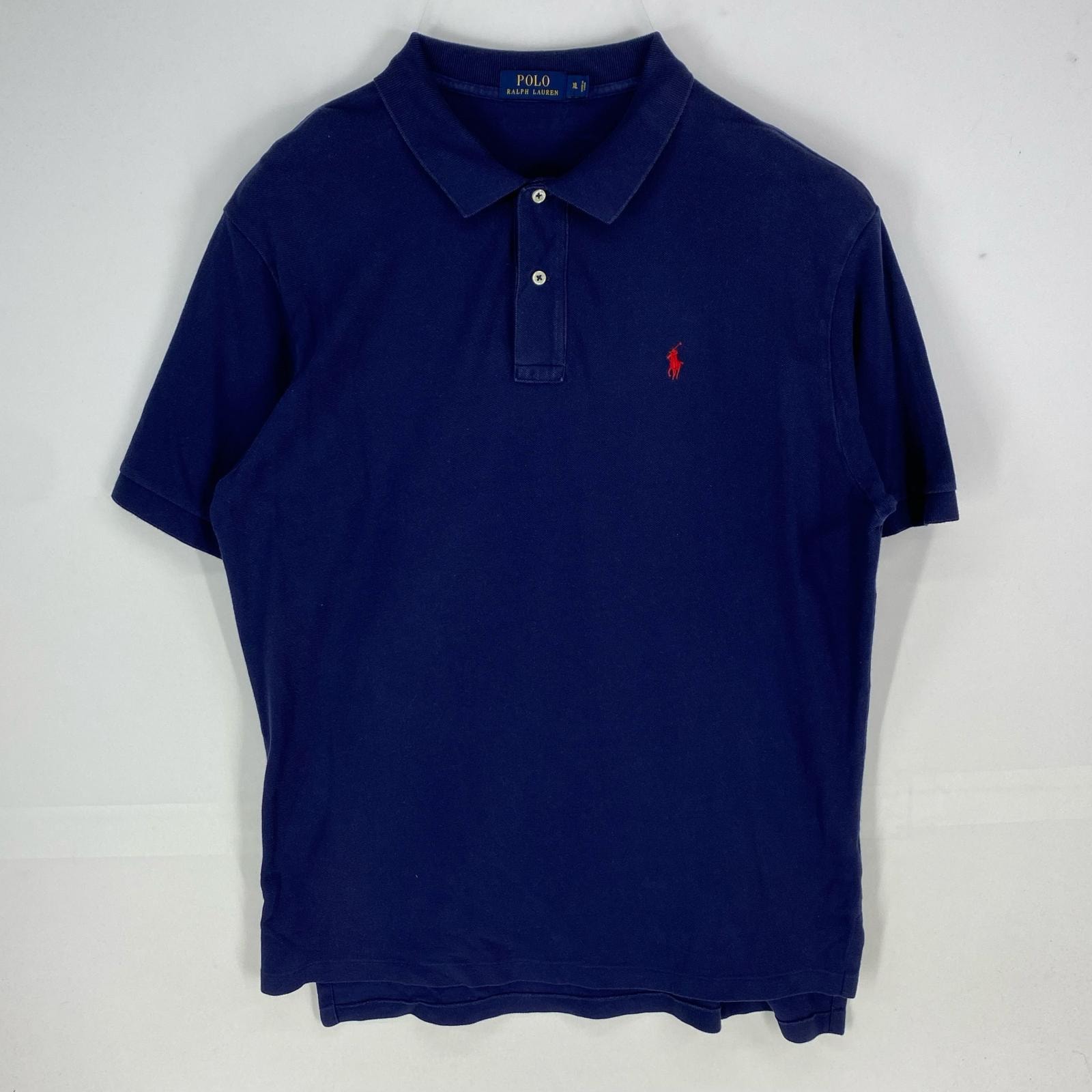 古着 ポロ・ラルフローレン POLO RALPH LAUREN 鹿の子 半袖シャツ ワンポイント 刺繍 ポロシャツ XL ネイビー系 メンズ