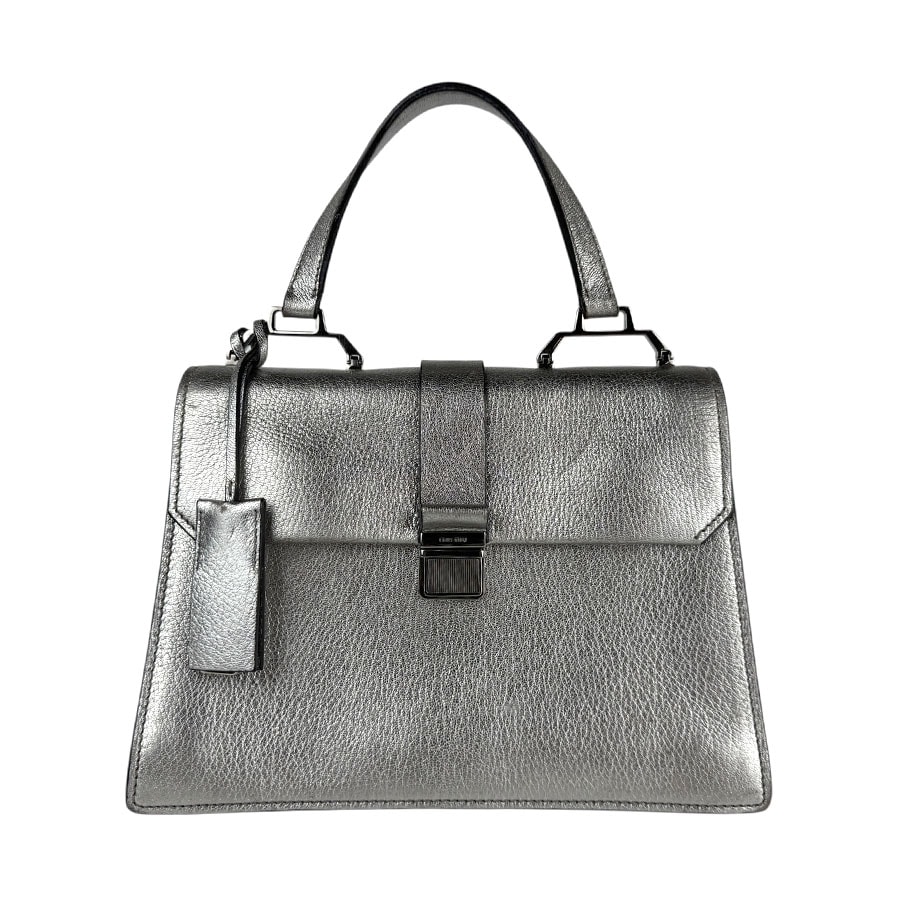 ミュウミュウ MIUMIU ハンドバッグ ショルダーバッグ レザー シルバー レディース【中古】 z6318