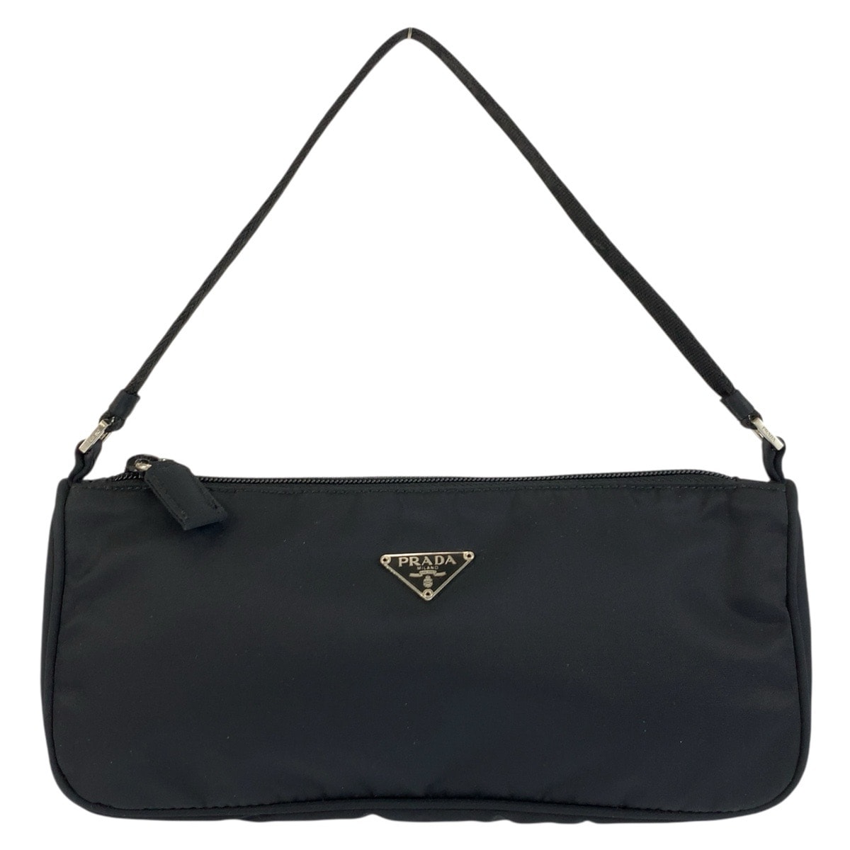 美品 PRADA プラダ テスート 三角ロゴプレート ブラック 黒 シルバー金具 ナイロン ハンドバッグ アクセサリーポーチ 603208 【中古】