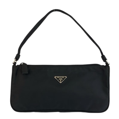 美品 PRADA プラダ テスート ブラック 黒 シルバー金具 ナイロン ハンドバッグ アクセサリーポーチ 602817 【中古】