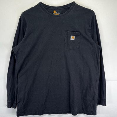 古着 カーハート Carhartt 長袖Tシャツ 大きいサイズ クルーネック ワーク ワンポイントロゴ ポケット 3XL ブラック メンズ