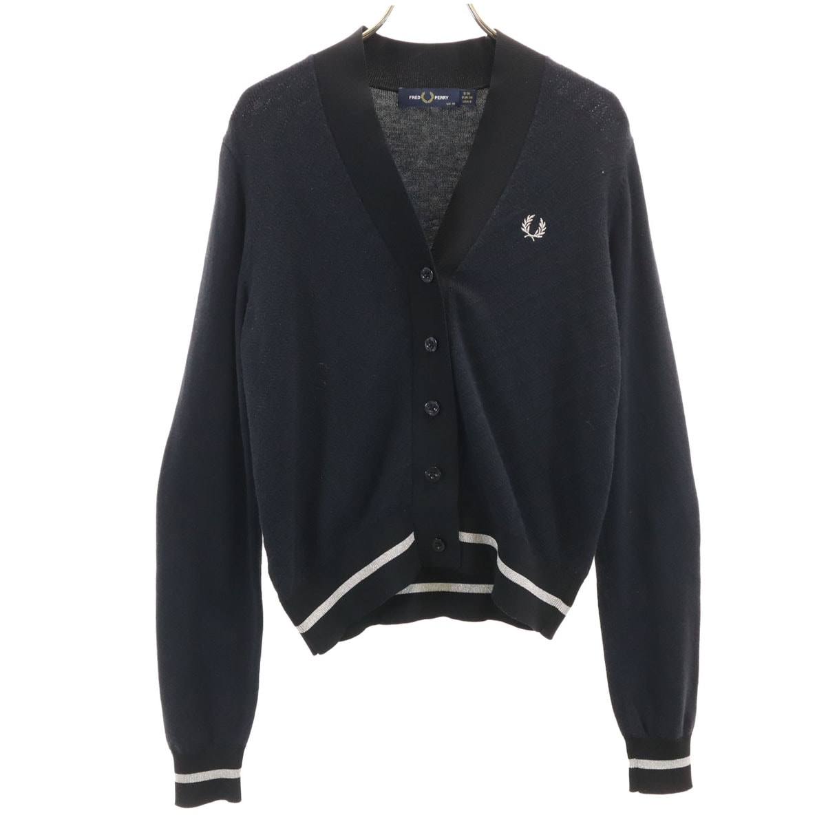 FRED PERRY フレッドペリー 長袖 Vネック ニットカーディガン 10 ブラック